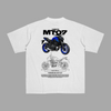 T-shirt blanc Yamaha MT 07 avec visuel moto bleue et design blueprint technique