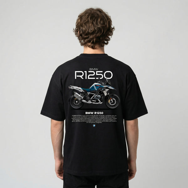 Black BMW R1250 GS t-shirt back view with R1250 GS adventure motorcycle graphic print | Durty Bikerz