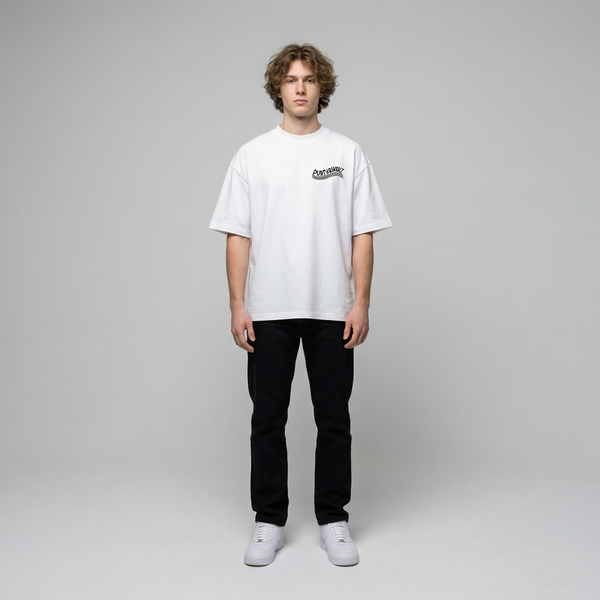 White BMW R1250 GS t-shirt full body front view | Durty Bikerz