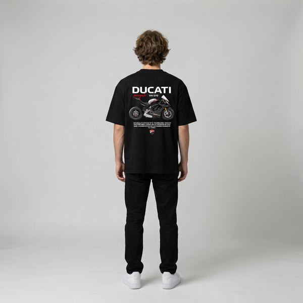 Black Ducati Panigale V4 SP2 t-shirt back view with Panigale V4 SP2 superbike graphic print | Durty Bikerz