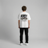 White Honda Africa Twin t-shirt full body back view showing large Africa Twin back print | Durty Bikerz