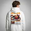 White Honda CBR Repsol hoodie back view with Repsol racing livery bike graphic print | Durty Bikerz
