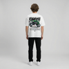 White Kawasaki Ninja 400 KRT t-shirt full body back view showing large Ninja 400 KRT back print | Durty Bikerz