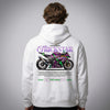 White Kawasaki ZX-10R Trickstar hoodie back view with ZX-10R superbike graphic print | Durty Bikerz