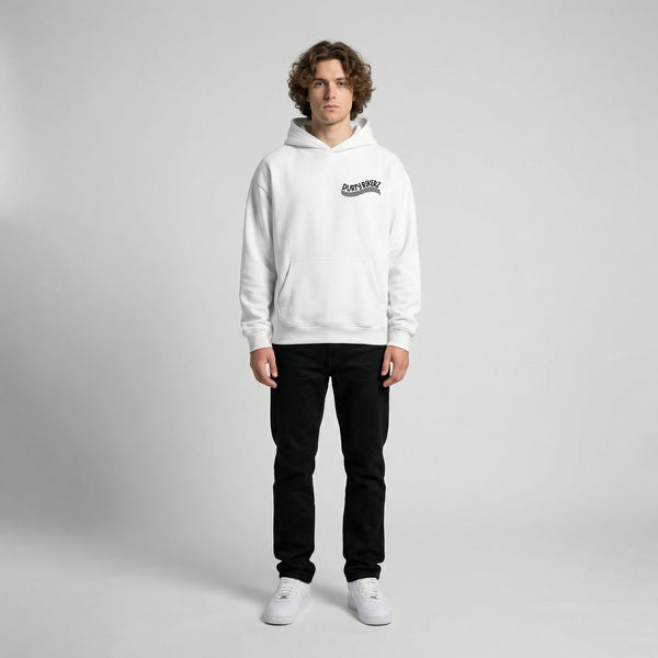 White KTM Duke 390 hoodie full body front view | Durty Bikerz