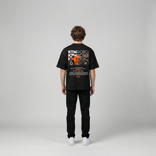 Black KTM RC8C t-shirt full body back view with large RC8C back print | Durty Bikerz