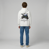White Monster Energy Yamaha MotoGP hoodie full body back view showing large MotoGP back print | Durty Bikerz