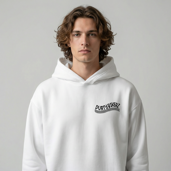 White Monster Energy Yamaha MotoGP hoodie front view with chest logo | Durty Bikerz