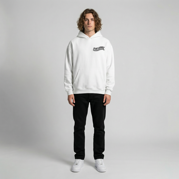 White Team Aprilia Racing MotoGP hoodie full body front view | Durty Bikerz