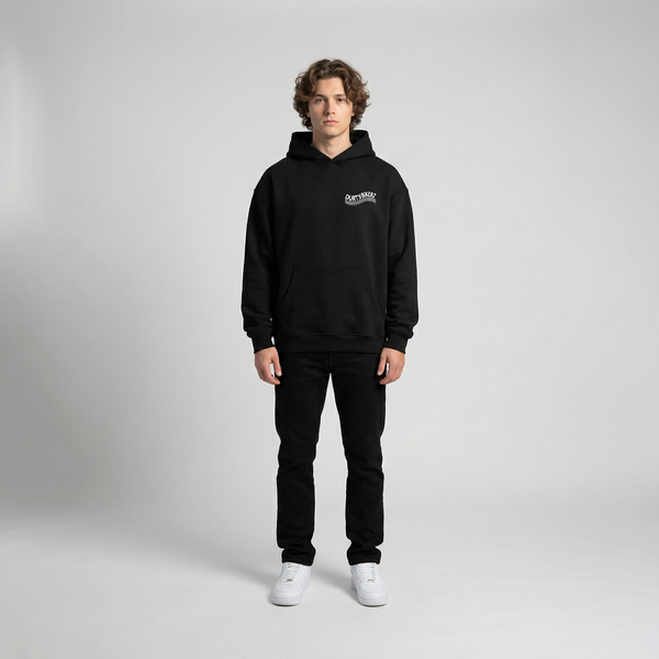 Black Valentino Rossi MotoGP hoodie full body front view | Durty Bikerz