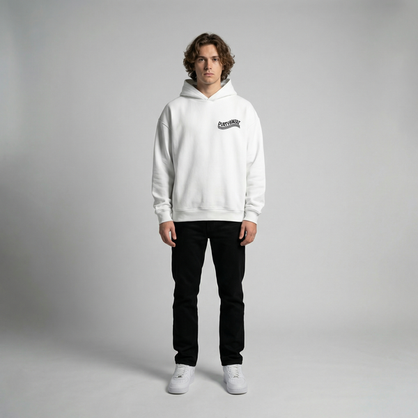 White Valentino Rossi MotoGP hoodie full body front view | Durty Bikerz