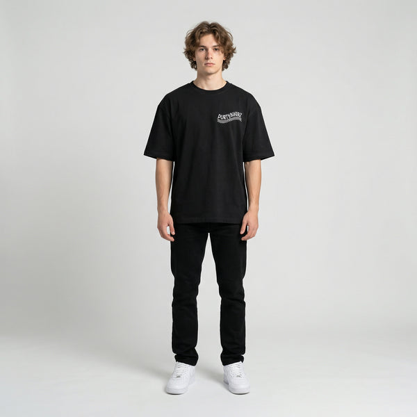 Black Valentino Rossi MotoGP t-shirt full body front view | Durty Bikerz