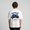 White Valentino Rossi MotoGP t-shirt back view with Yamaha MotoGP bike graphic print | Durty Bikerz