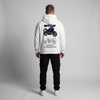 White Yamaha MT-07 hoodie full body back view showing large MT-07 print | Durty Bikerz