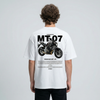 White Yamaha MT-07 t-shirt back view with MT-07 motorcycle graphic print | Durty Bikerz