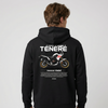 Black Yamaha Ténéré hoodie back view with Ténéré adventure motorcycle graphic print | Durty Bikerz