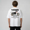 White Yamaha Ténéré t-shirt back view with Ténéré adventure motorcycle graphic print | Durty Bikerz