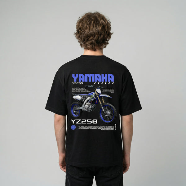 Black Yamaha YZ250 t-shirt back view with YZ250 motocross bike graphic print | Durty Bikerz