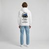 White Yamaha YZF-R1 hoodie full body back view showing large YZF-R1 back print | Durty Bikerz