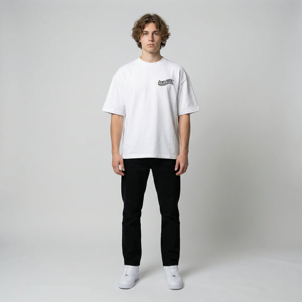 White Yamaha YZF-R1 t-shirt full body front view | Durty Bikerz