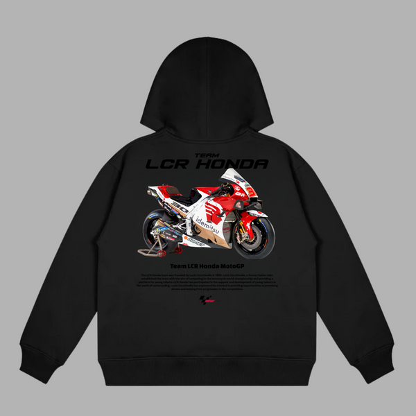 Black Honda LCR MotoGP hoodie with official racing livery and MotoGP bike graphic on the back