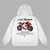 White Honda LCR MotoGP hoodie with racing motorcycle design in Idemitsu colors printed on the back