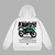hoodie blanc avec design moto kawasaki ninja 400 krt dans le dos, vue arrière