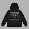 Black hoodie with vibrant Kawasaki ZX-10R Trickstar rear graphic inspired by Evangelion aesthetics
