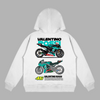 Hoodie blanc avec moto Petronas Yamaha Valentino Rossi vue de dos sur fond gris