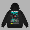 Hoodie noir avec moto Petronas Yamaha Valentino Rossi vue de dos sur fond gris
