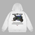 White Yamaha MotoGP hoodie with Monster Energy racing motorcycle design printed on the back