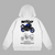 Hoodie blanc Yamaha MT 07 avec imprimé moto bleue et schéma mécanique détaillé