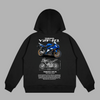 Black Yamaha R1 hoodie with blue Yamaha sportbike design on the back