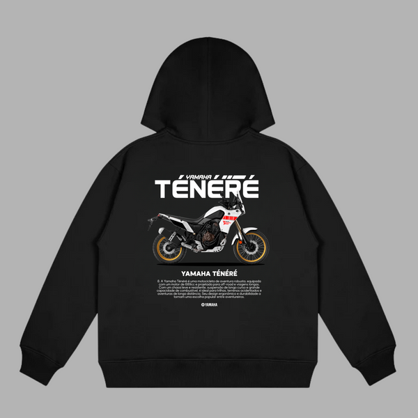 Black Yamaha Ténéré hoodie with off-road motorcycle graphic on the back