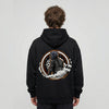 Black moto desert sunset graphic hoodie back close