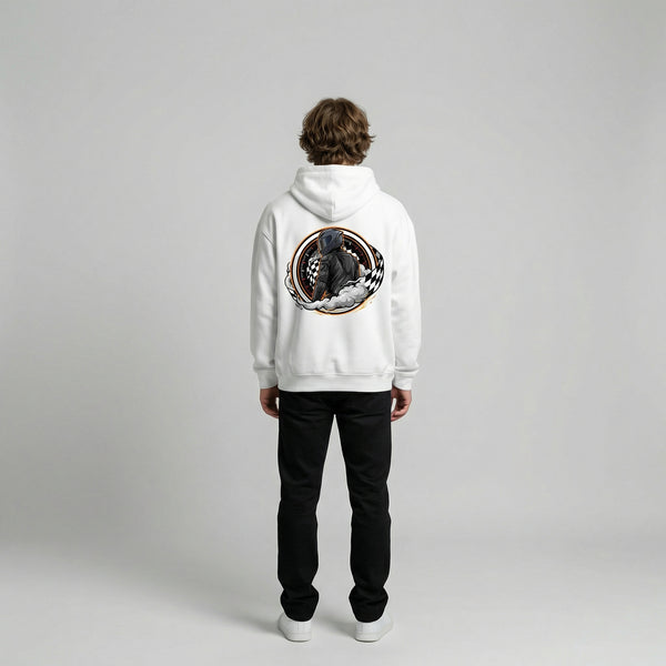 White moto desert sunset graphic hoodie back full
