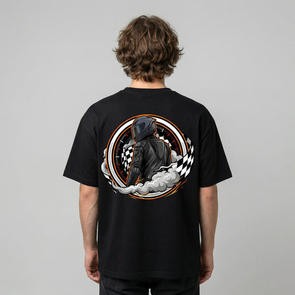 Black moto t-shirt front view