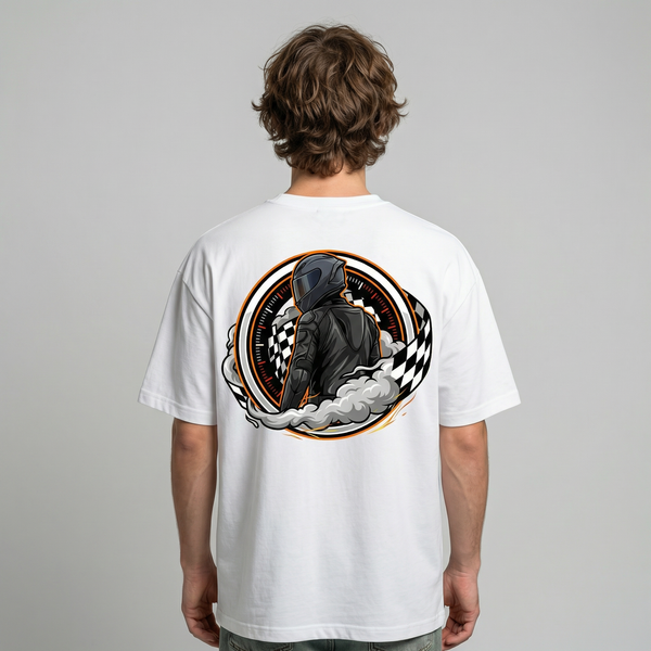 White moto t-shirt front view