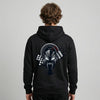 Black moto helmet graphic hoodie back view