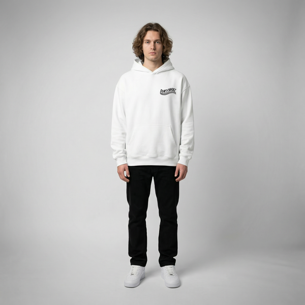 White moto hoodie front view