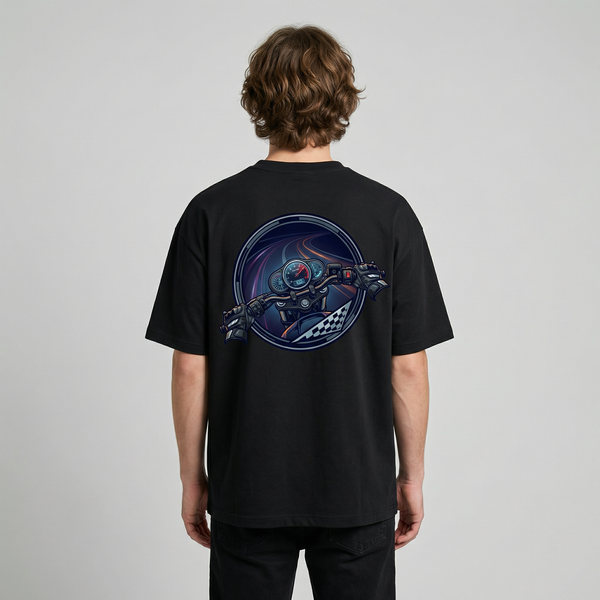 White moto shark wave graphic t-shirt front view