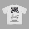 White T-shirt with BMW R1200GS motorcycle design and blueprint specs printed on the back