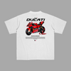 White Ducati MotoGP T-shirt with Lenovo racing motorcycle graphic printed on the back