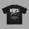 Black T-shirt with striking Africa Twin design showing off-road legacy and powerful lines