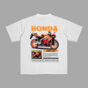 White t-shirt featuring vibrant Honda CBR Repsol racing design with bold orange Honda lettering