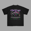 Black T-shirt featuring Evangelion-style Trickstar design with detailed superbike graphic and limited-edition print