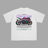 White T-shirt with vibrant Trickstar Kawasaki ZX-10R design and anime-inspired purple-green color scheme