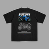 T-shirt blanc Suzuki GSX R 1000 avec illustration technique moto bleue