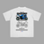 White Suzuki GSX-R1000 T-shirt with blueprint-style motorcycle design printed on the back