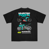 T-shirt noir avec moto Petronas Yamaha Valentino Rossi vue de dos sur fond gris